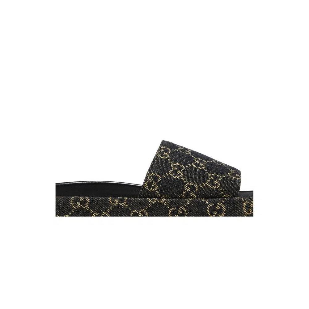 Слайды Gucci Wmns GG Lame Platform Slide Sandal 'Black' 2
