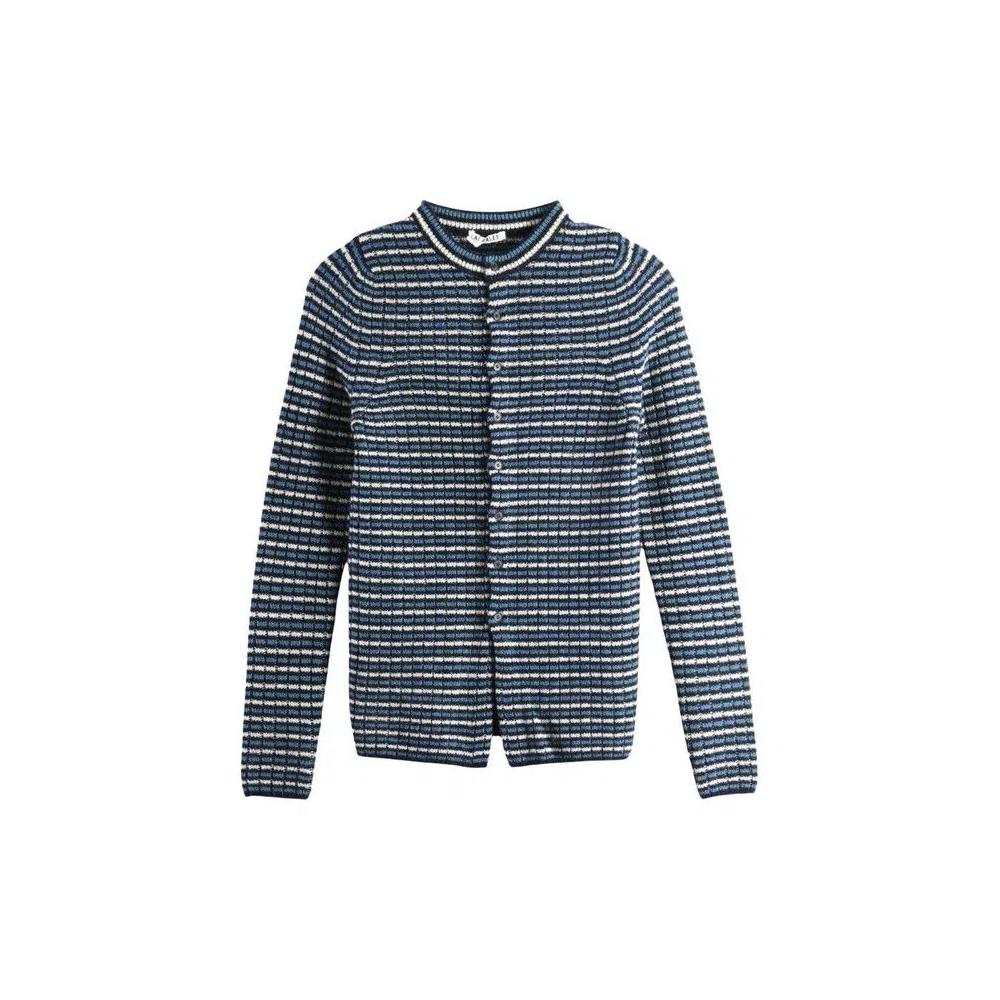 Кардиганы Auralee Shetland Wool Cashmere Rib Knit Crewneck Cardigan 'Navy Stripe' 1