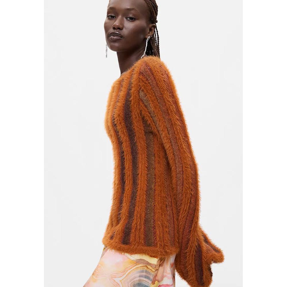 Трикотажный свитер из искусственного меха с ребристой вязкой 3