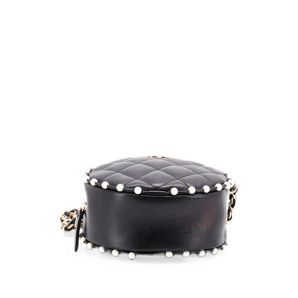 Round Clutch with Chain Quilted Calfskin with Pearl Detail crossbody bag 4