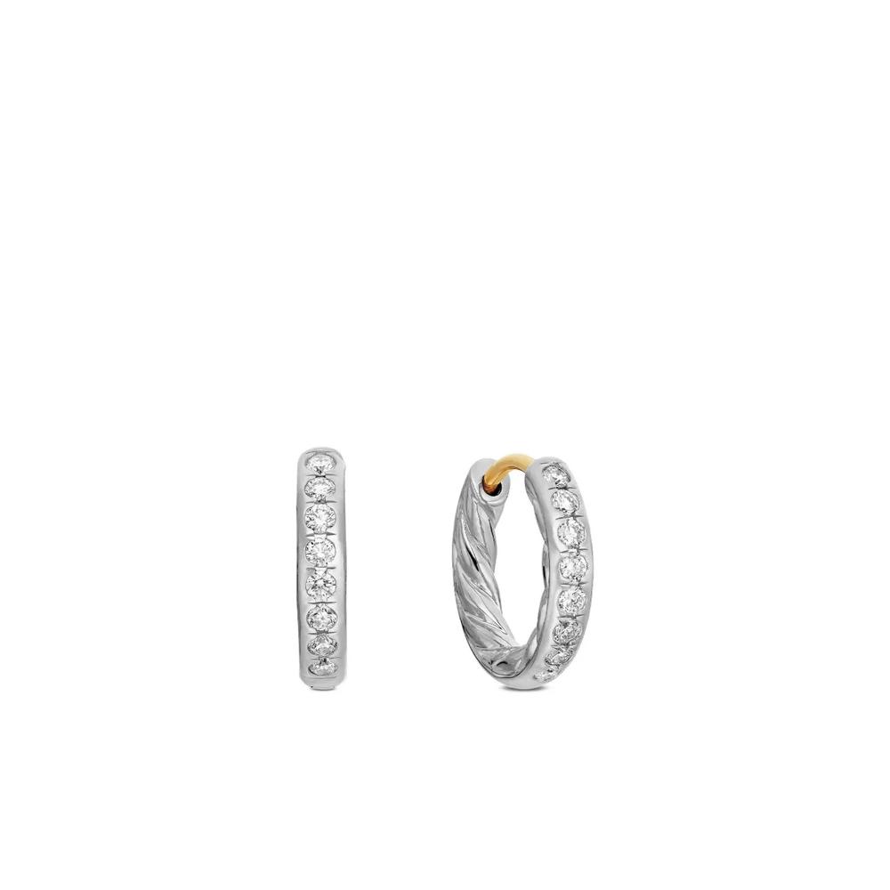 Серебряные серьги-кольца Sculpted Cable с бриллиантами (13 мм) 1
