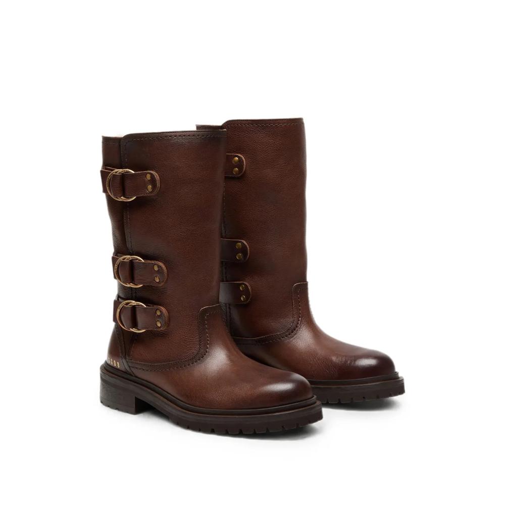 Kurt boots in brown leather with gold buckles 2