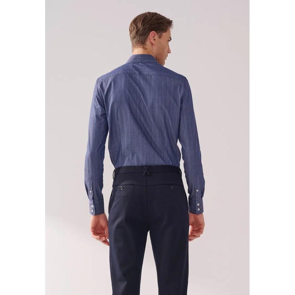 Темно-синяя полосатая рубашка slim fit 4