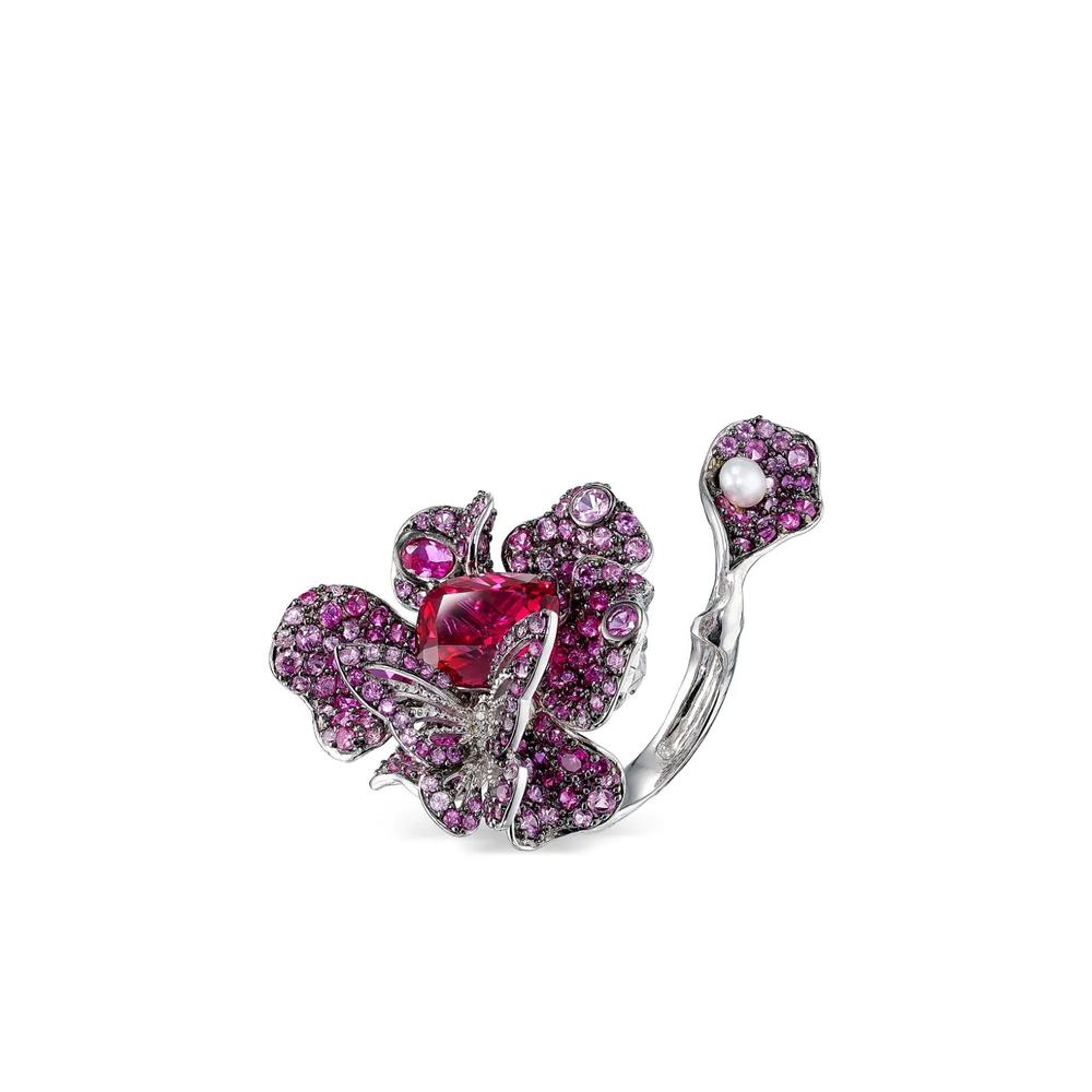 Позолоченное кольцо Ruby Peony Butterfly с камнями 2
