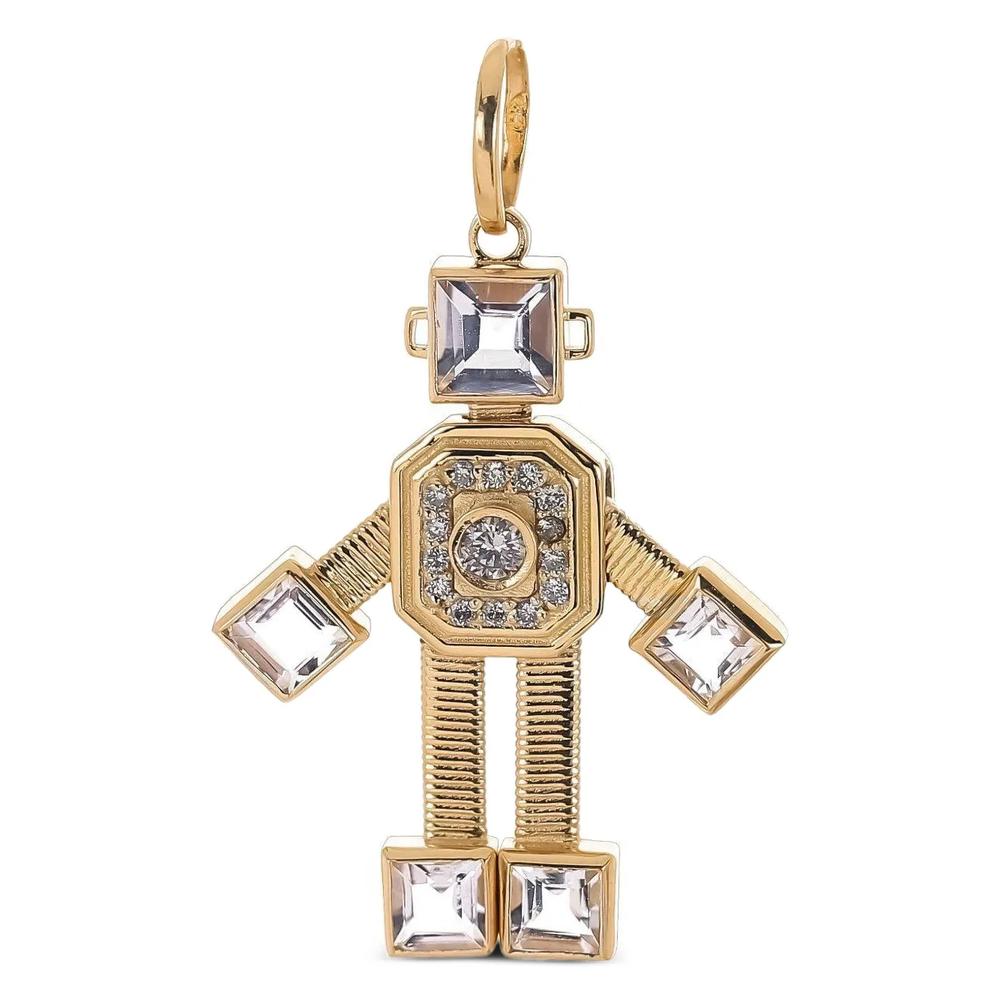 Подвеска Robot из желтого золота с бриллиантами и морганитом 1