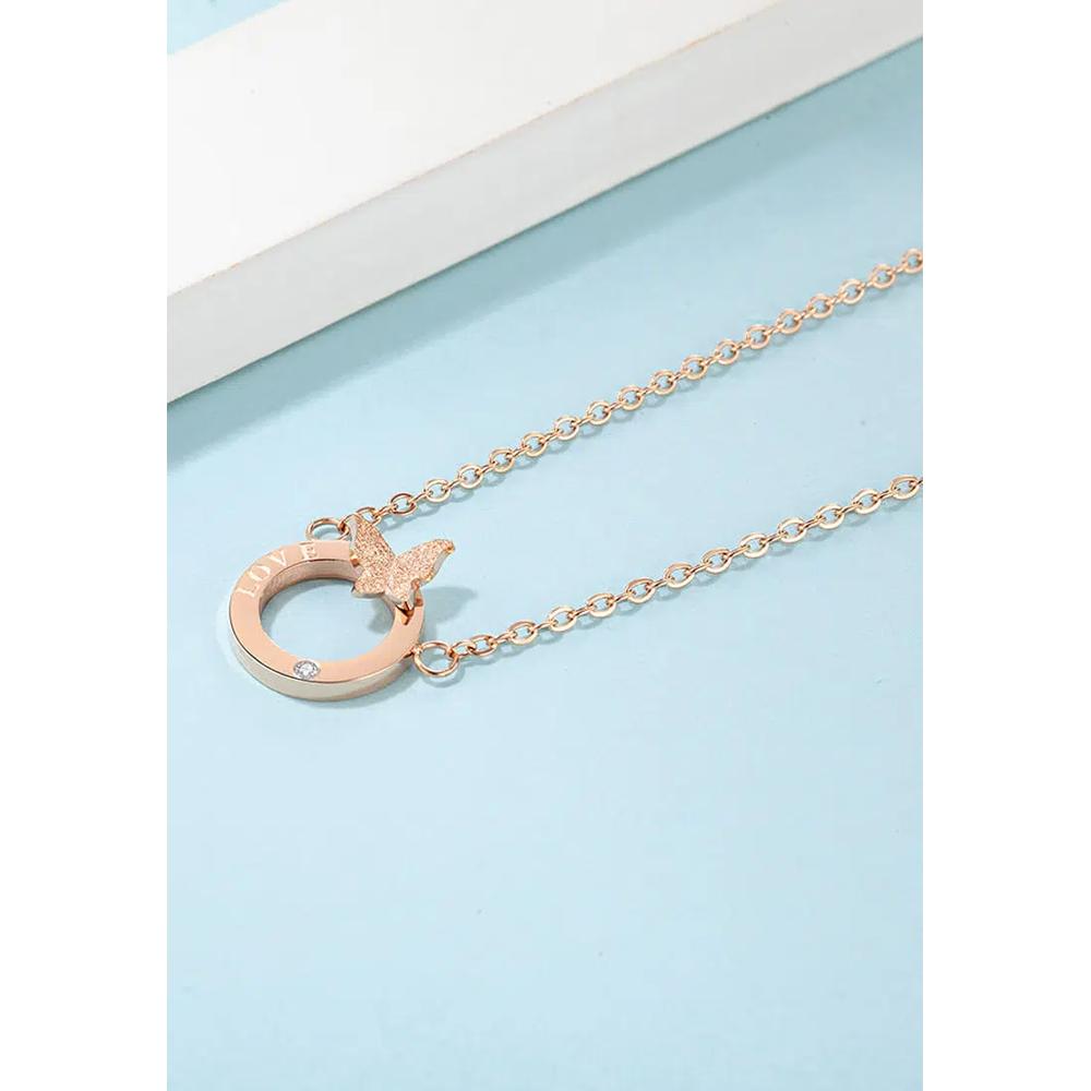 Кулон 'Бабочка в любви' из титана с розовым золочением и натуральным бриллиантом 0,005 ct 5