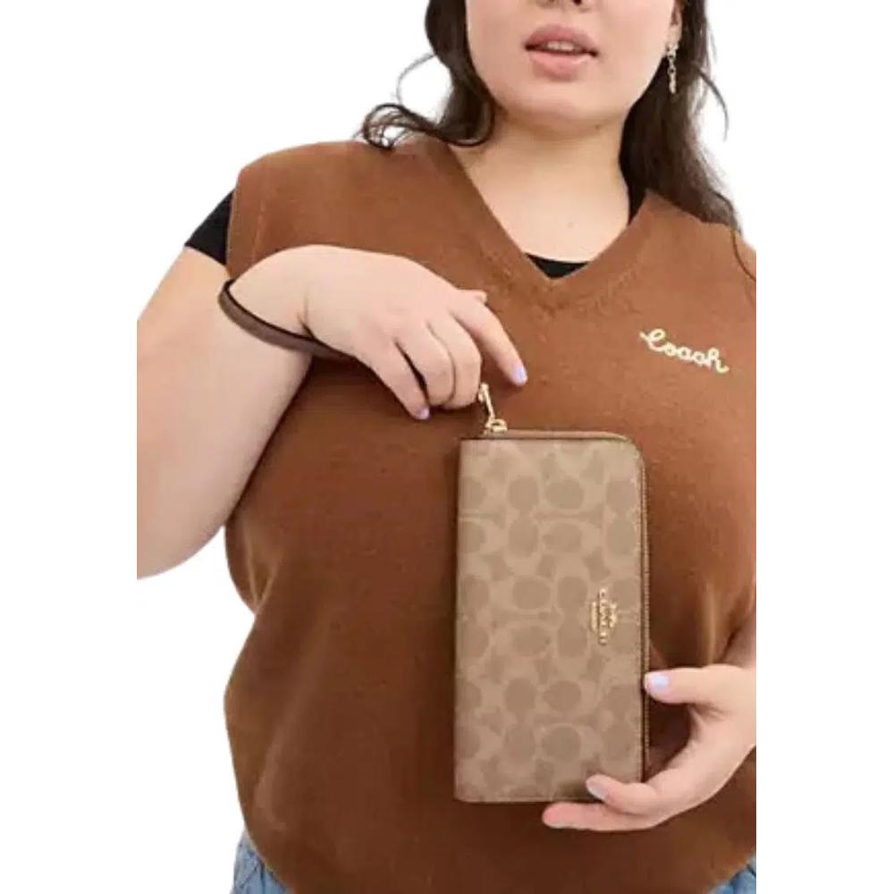 Кошелек Coach Long Zip Around Wallet из фирменного канваса цвета Tan Brown CW778 3
