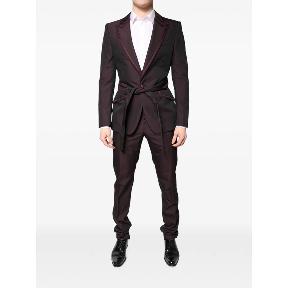 satin-trimmed belted suit 1