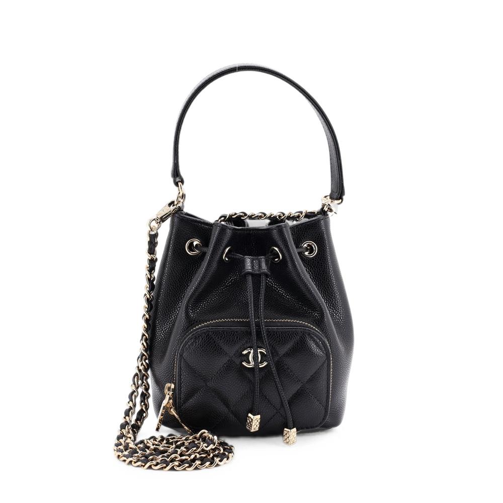 Business Affinity Top Handle Drawstring Quilted Caviar Mini bucket bag 1