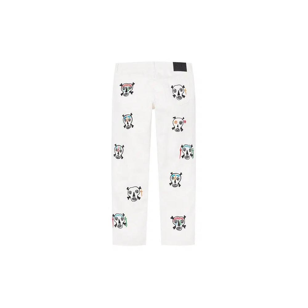 Джинсы Supreme x Clayton Patterson Skulls Embroidered Regular Jean 'White' 2