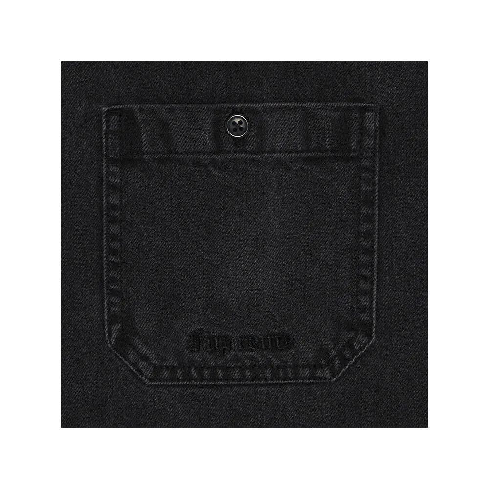 Топы Supreme Hooded Denim джинсовая рубашка с капюшоном «Черный» 3