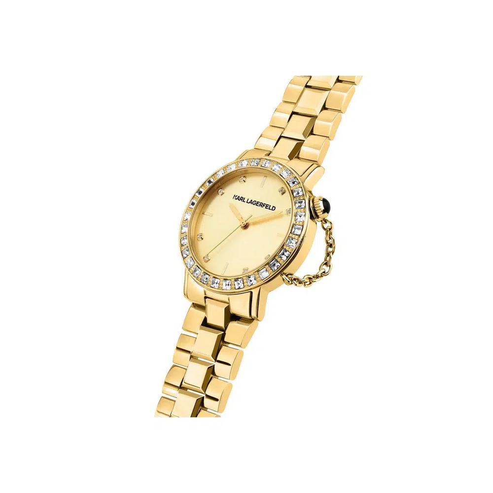 【Гарантия 2 года】KARL LAGERFELD 33mm Женские золотые кварцевые часы с кристаллами R0553100503 5
