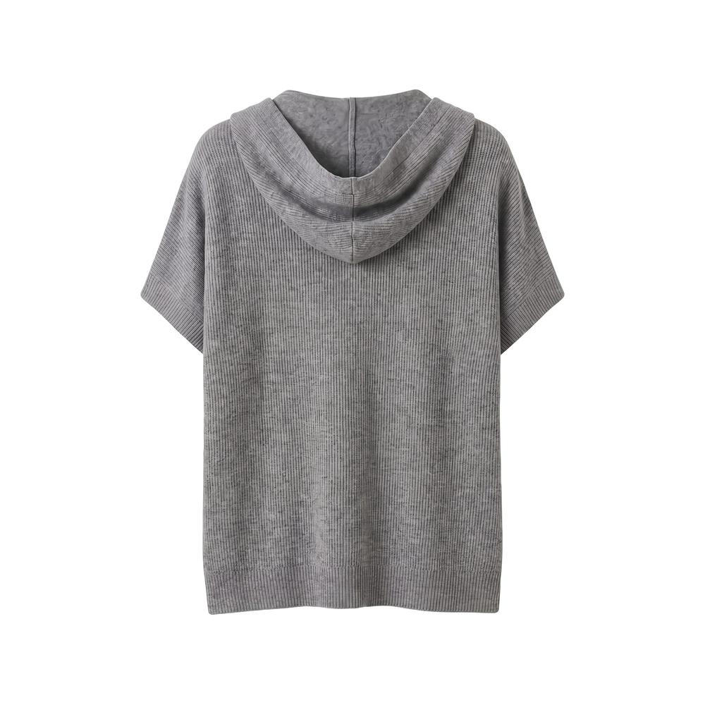 ribbed-knit short-sleeve hoodie 2