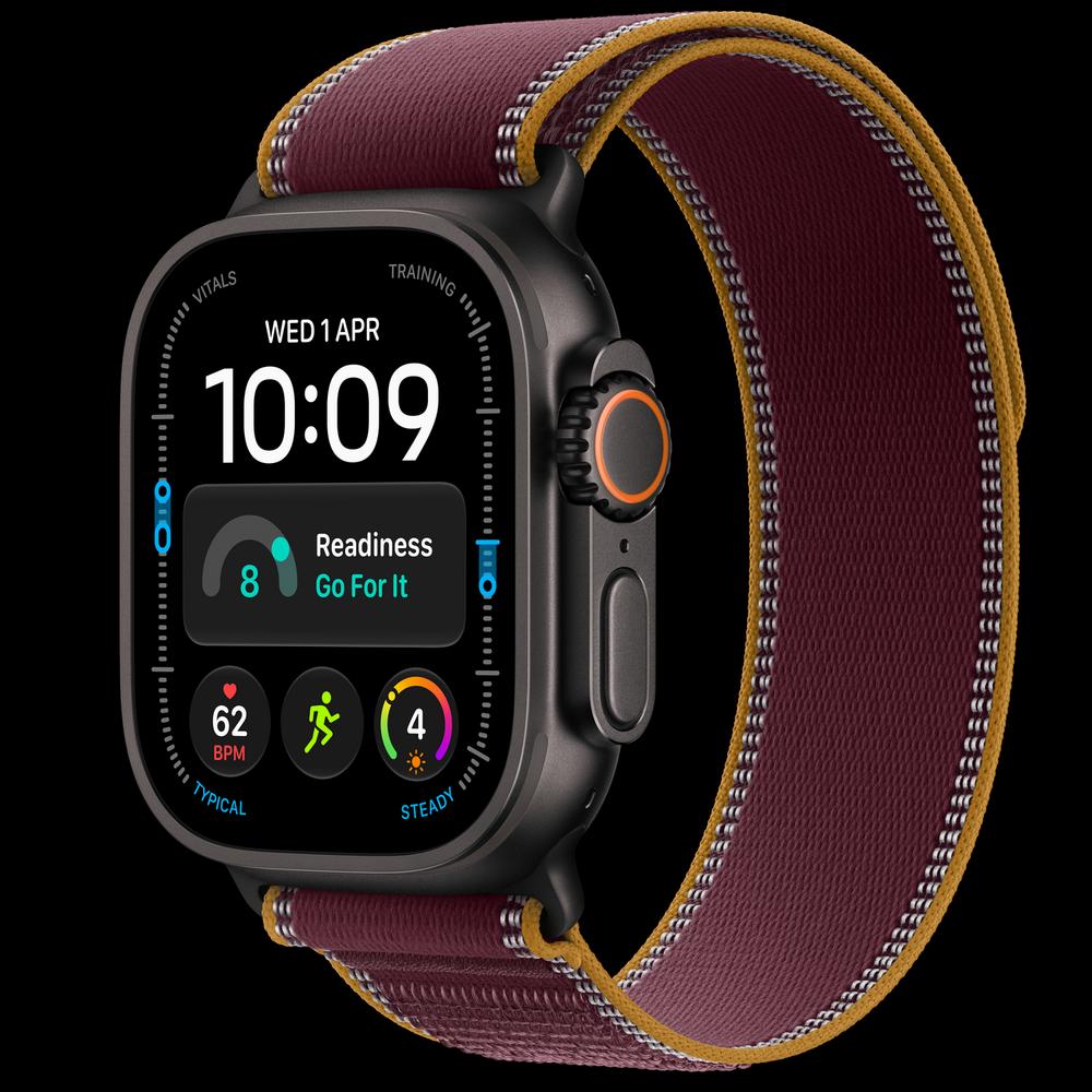 Apple Watch Ultra 4 49 мм, GPS + Cellular, титан, Black, ремешок Burgundy Trail Loop 1