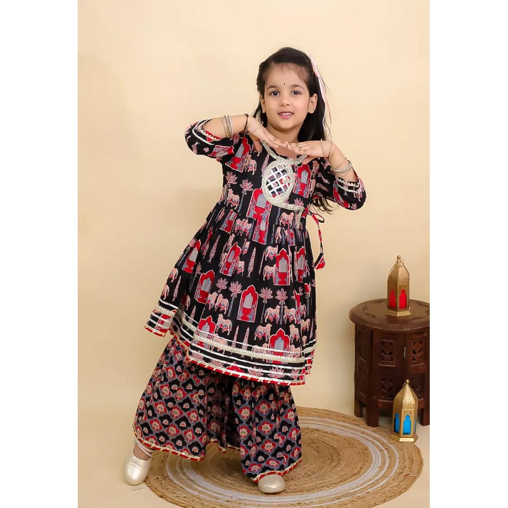 The Mom Store Детский комплект Ragini Mudra Анаркали Курта Шарара - черный 5
