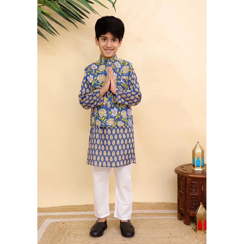 The Mom Store Blaze Boys Jacket And Kurta Pajama Set - Синий 4