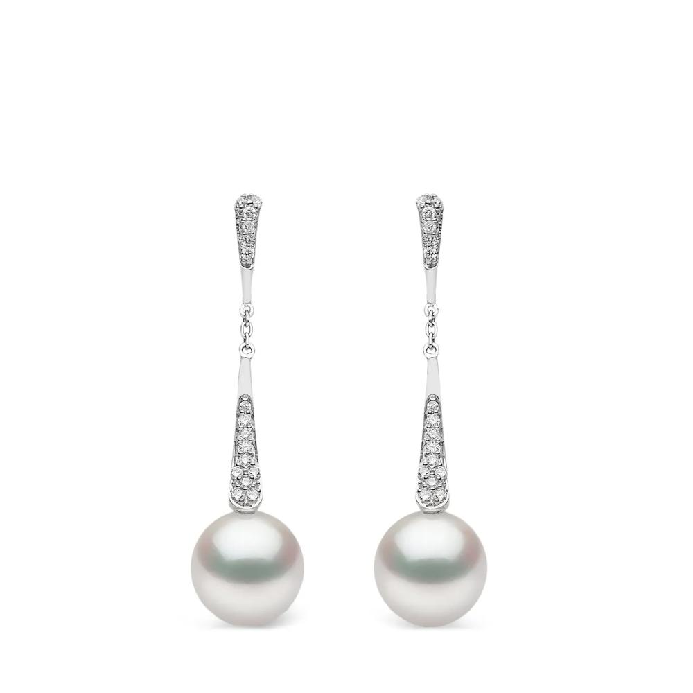 Серьги-подвески Trend из белого золота с жемчугом и бриллиантами 2