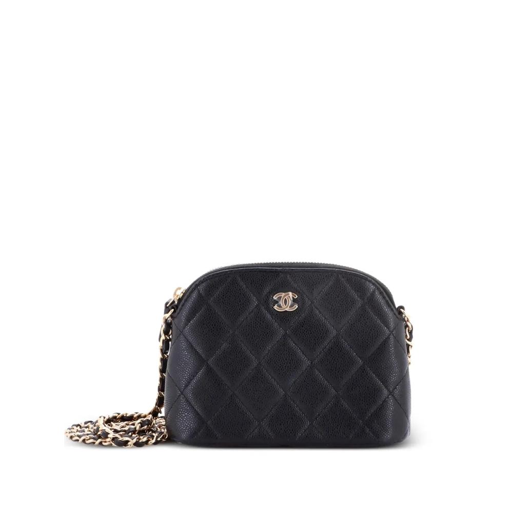 Мини-сумка через плечо CC Dome Zip Clutch with Chain Quilted Caviar 1
