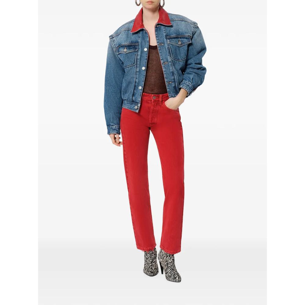 Devyn denim jacket with leather collar 2