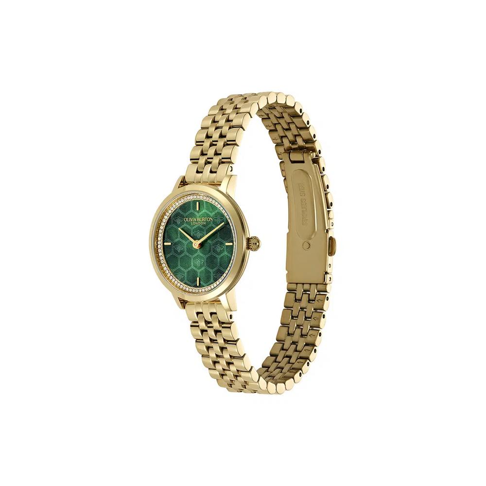 ULTRA SLIM HONEYCOMB Женские часы с позолоченным стальным браслетом IONIC PLATED THIN GOLD STEEL - Зеленый циферблат 24000266 2