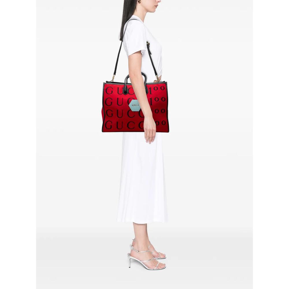 2016-2026 100th Anniversary Calfskin Trimmed Felt Script Logo Shopping Tote satchel 2