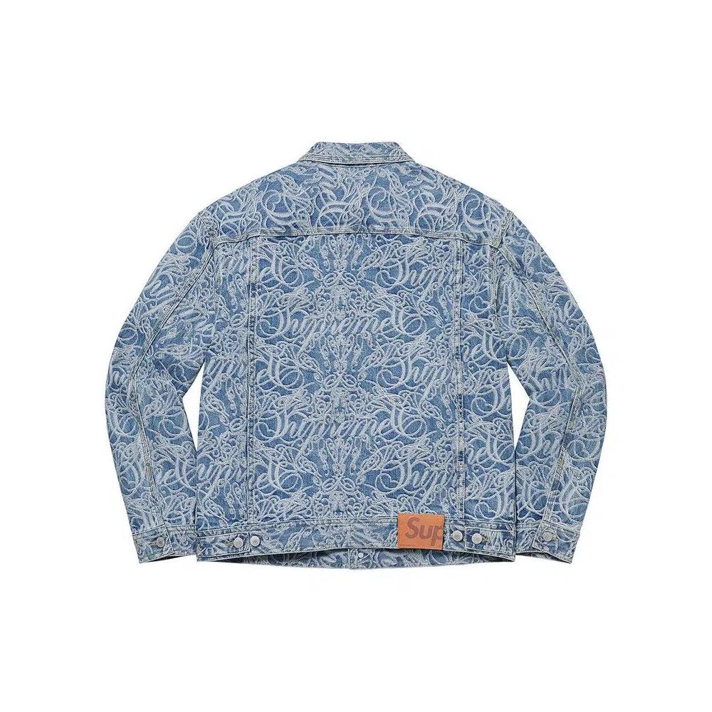 Джинсовые куртки Supreme Script Jacquard Denim Trucker Jacket 'Washed Blue' 2