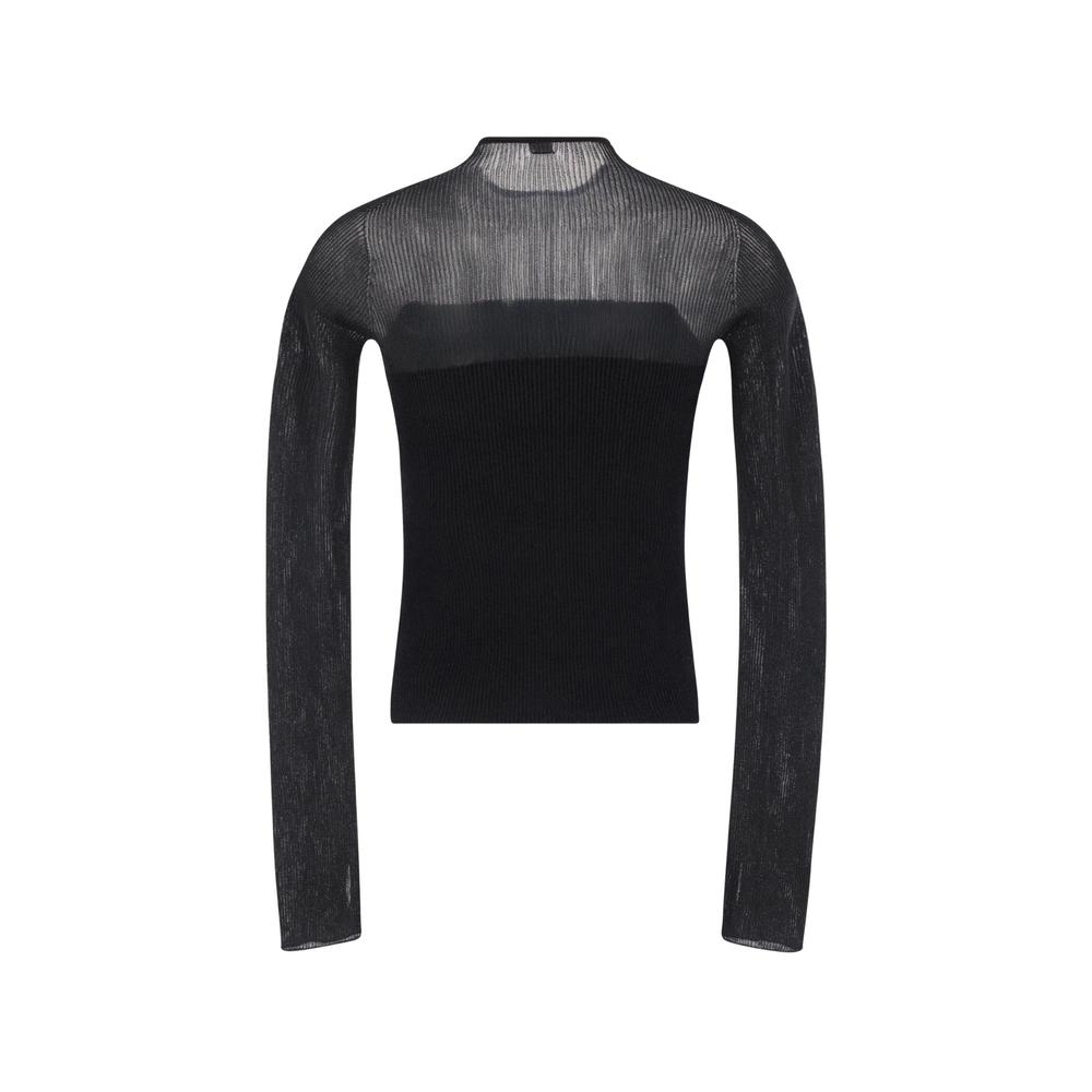 ribbed-knit lurex-finish log-sleeve top 2