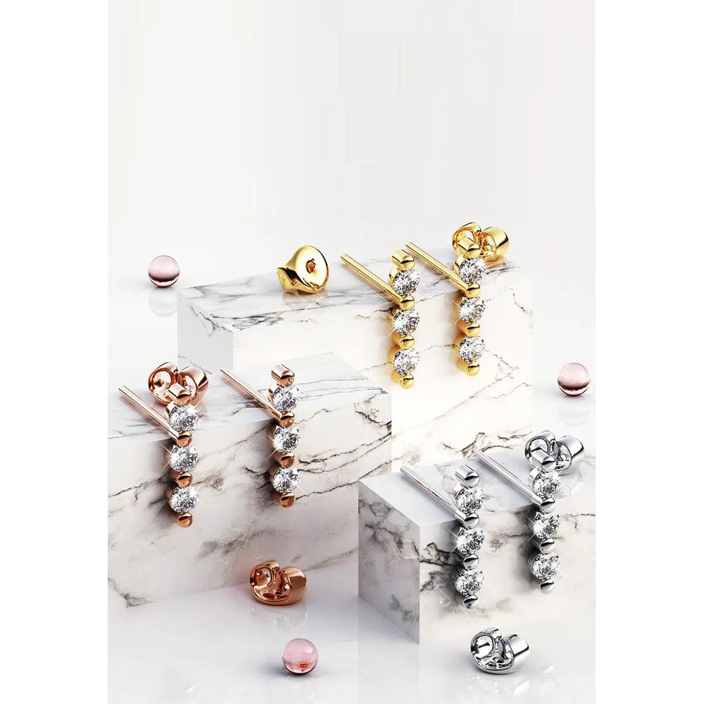 Серьги-гвоздики Triple Zircon Cluster Stud в розовом золоте 5
