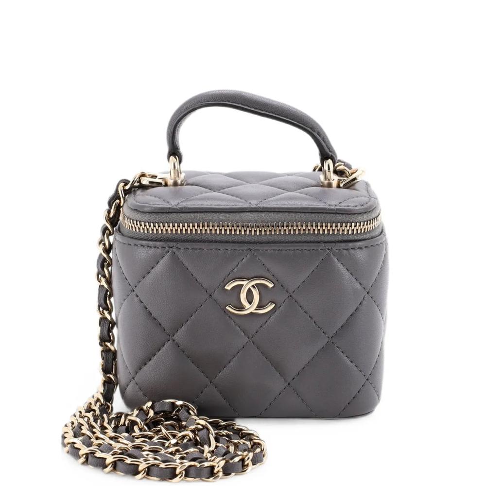 Стеганая мини-сумка через плечо Classic Top Handle Vanity Case с цепочкой 1