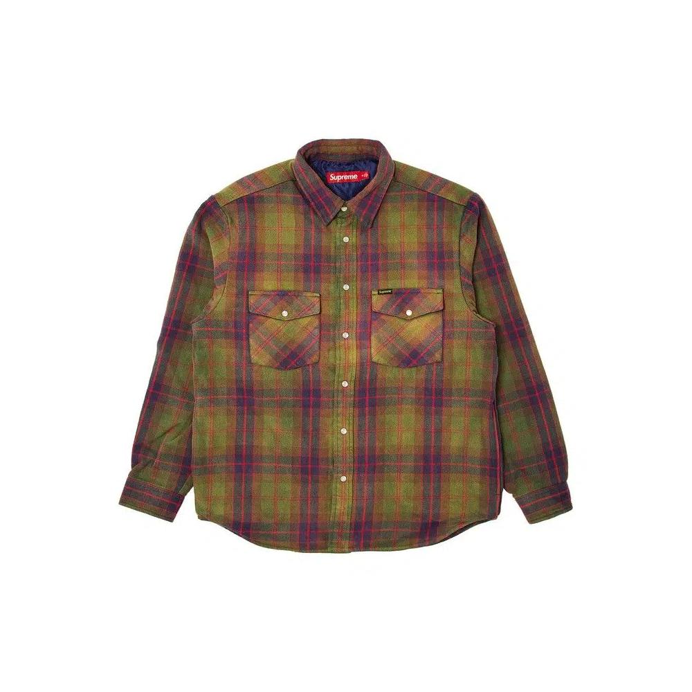 Фланелевые рубашки Supreme Quilted Flannel Snap Shirt 'Green' 1