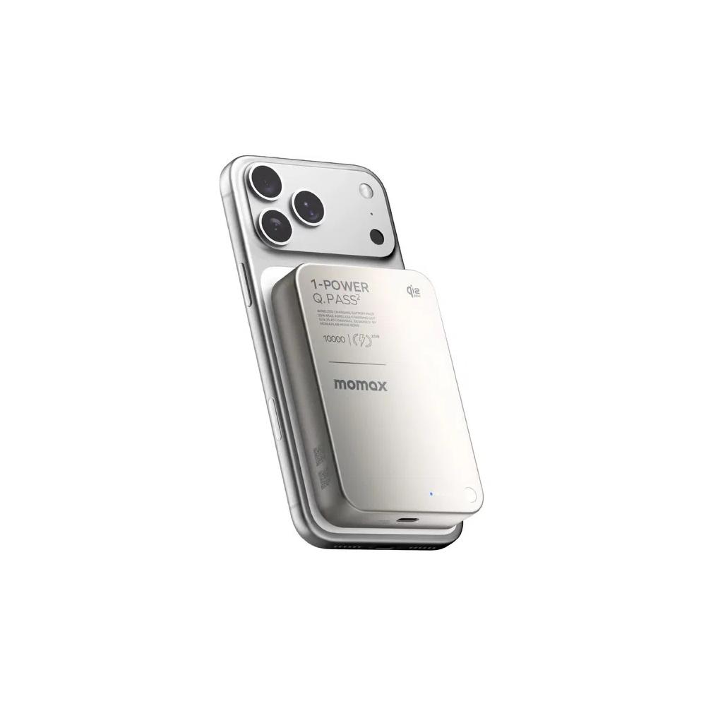 Momax 1-Power Q.Pass² 10000mAh Qi2 25W магнитный внешний аккумулятор - Titanium титановый 4