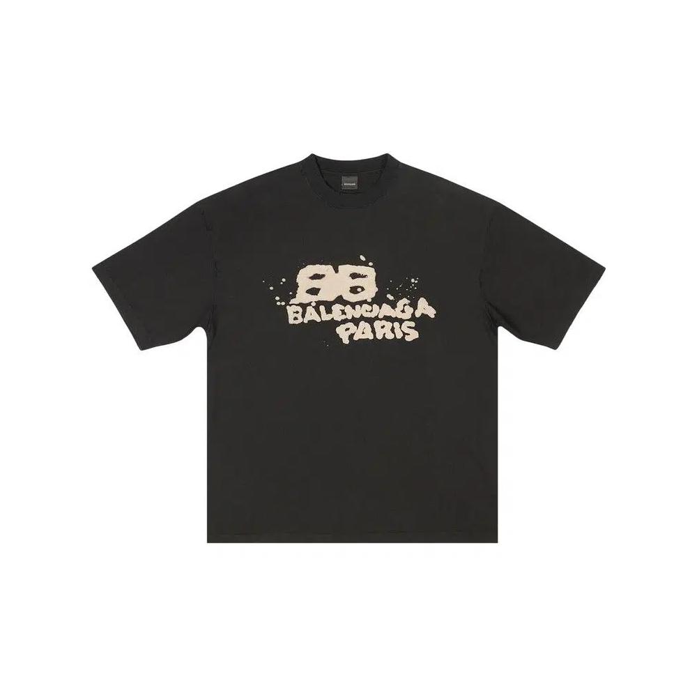Топы Balenciaga Hand Drawn BB Icon Vintage T-Shirt 'Черный/Бежевый' 1