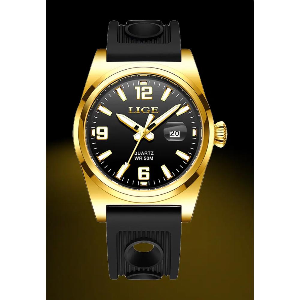 Унисекс часы 42 мм IP Gold Steel Quartz, резиновый ремешок 2