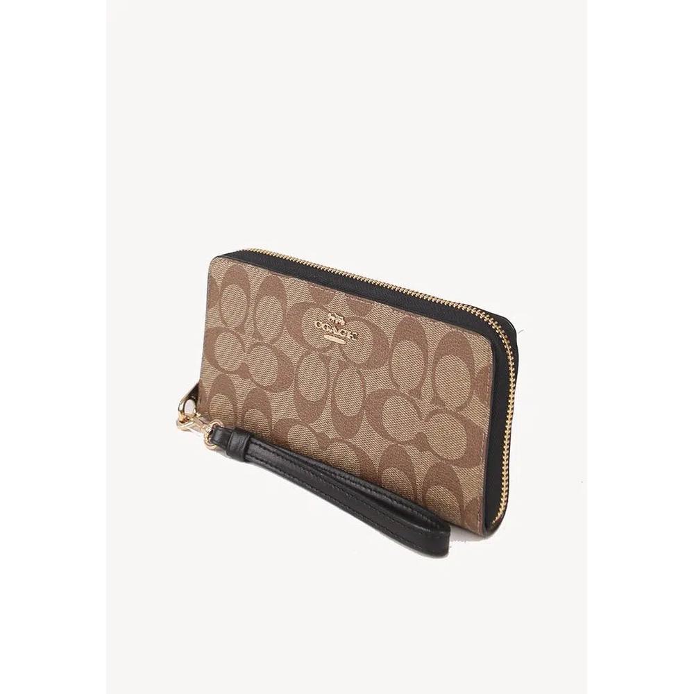 Coach Signature Long C4452 Zip Around Wallet в цвете хаки/черный 2