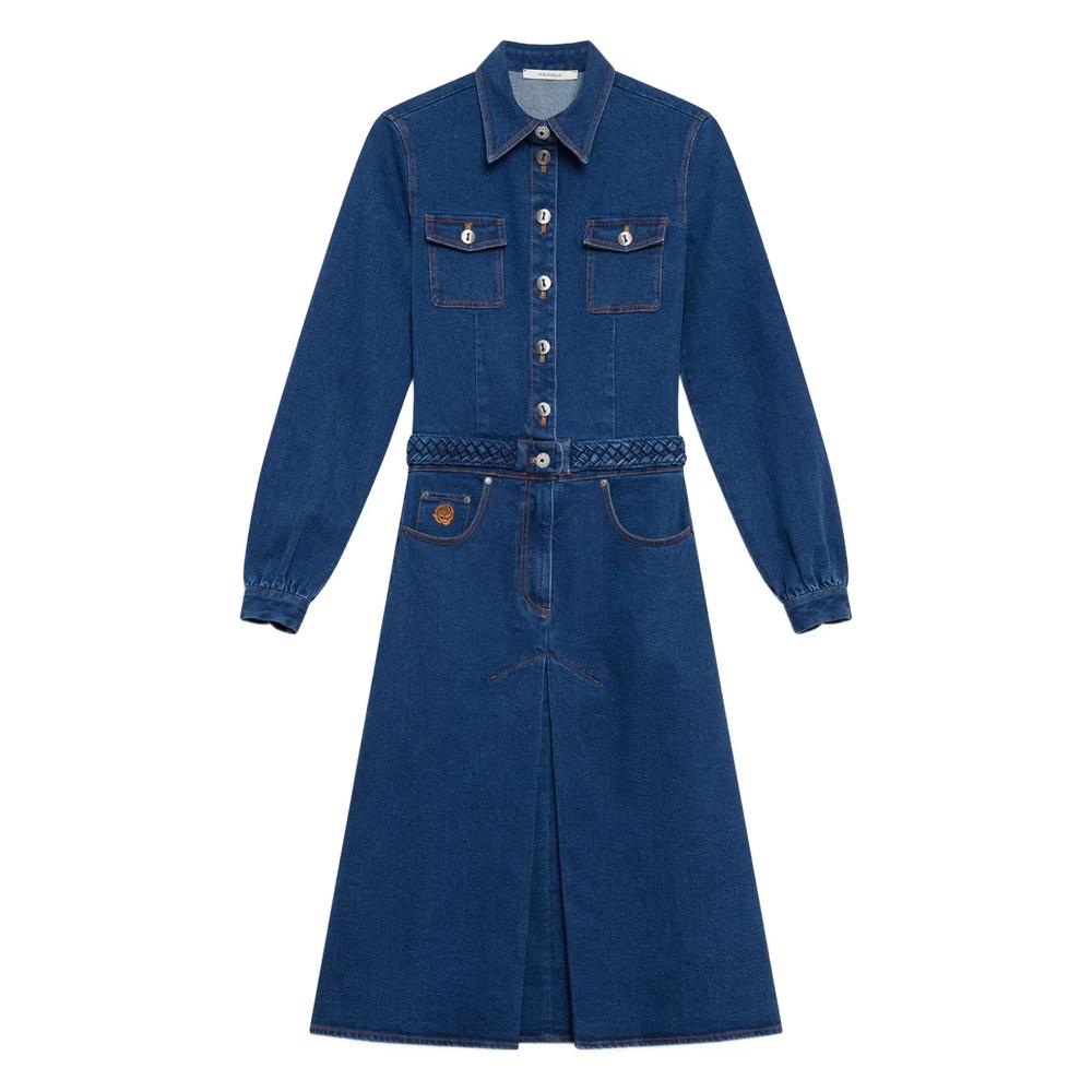 Джинсовое платье миди с поясом 1