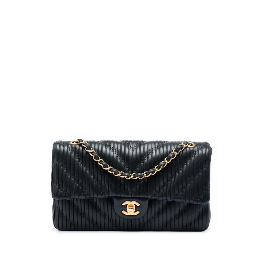 Сумка на плечо Classic Chevron Calfskin Pleated Double Flap среднего размера (2018 год) 1