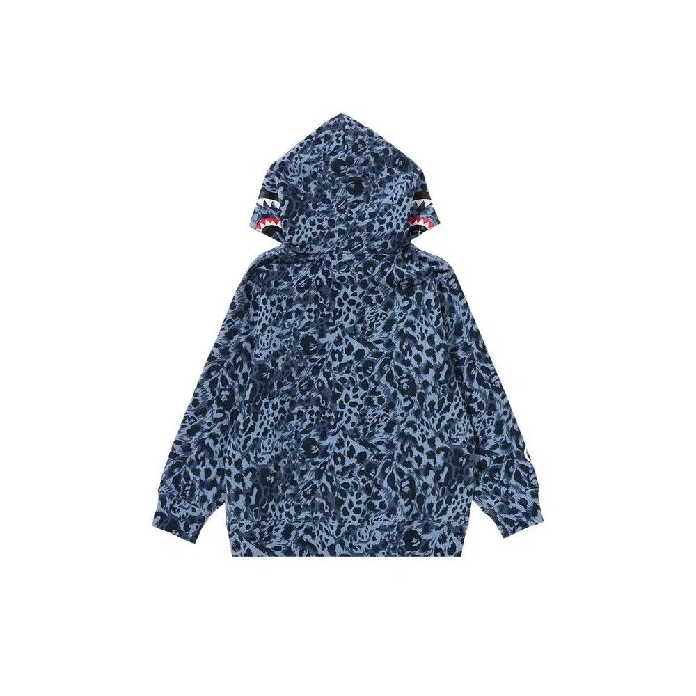 Топы BAPE Kids Wild Leopard Pattern Shark Zip Hoodie «Синий» 2