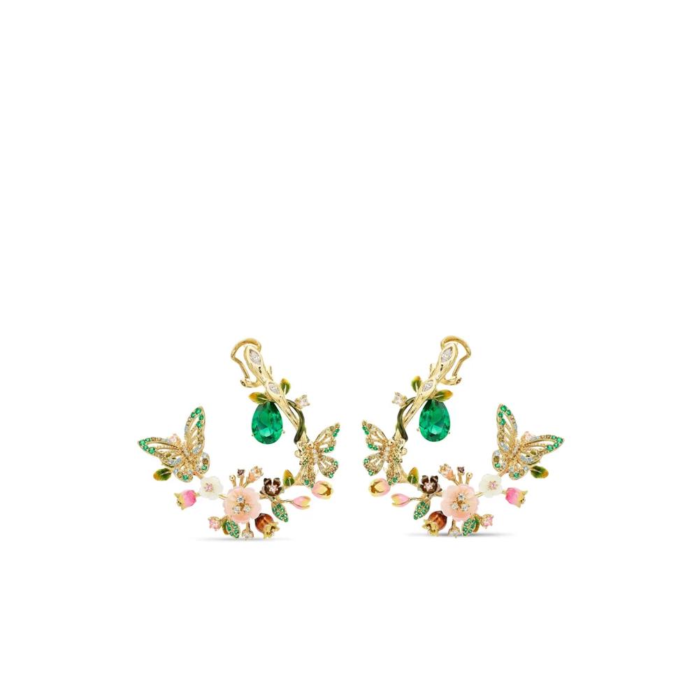 Позолоченные серьги-клипсы Butterfly Garland с камнями и бриллиантами 1