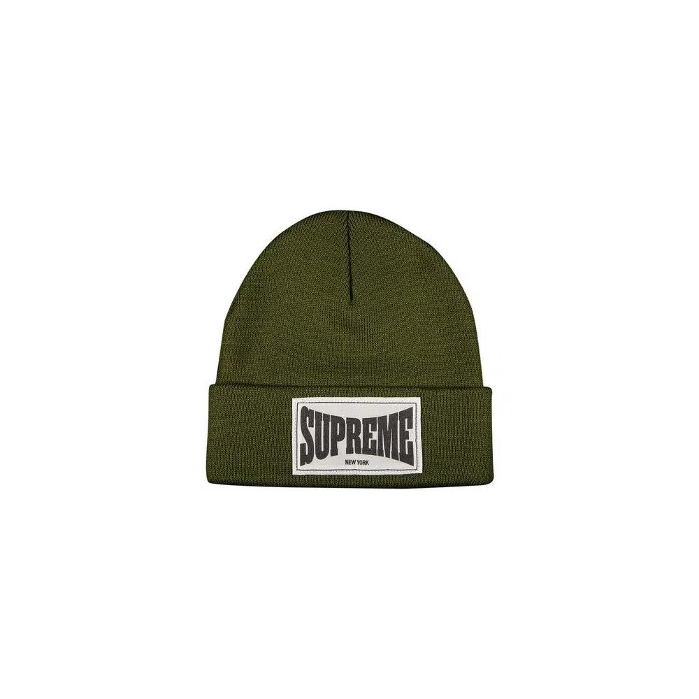 Вязаные шапки Supreme Woven Label Beanie 'Olive' 1