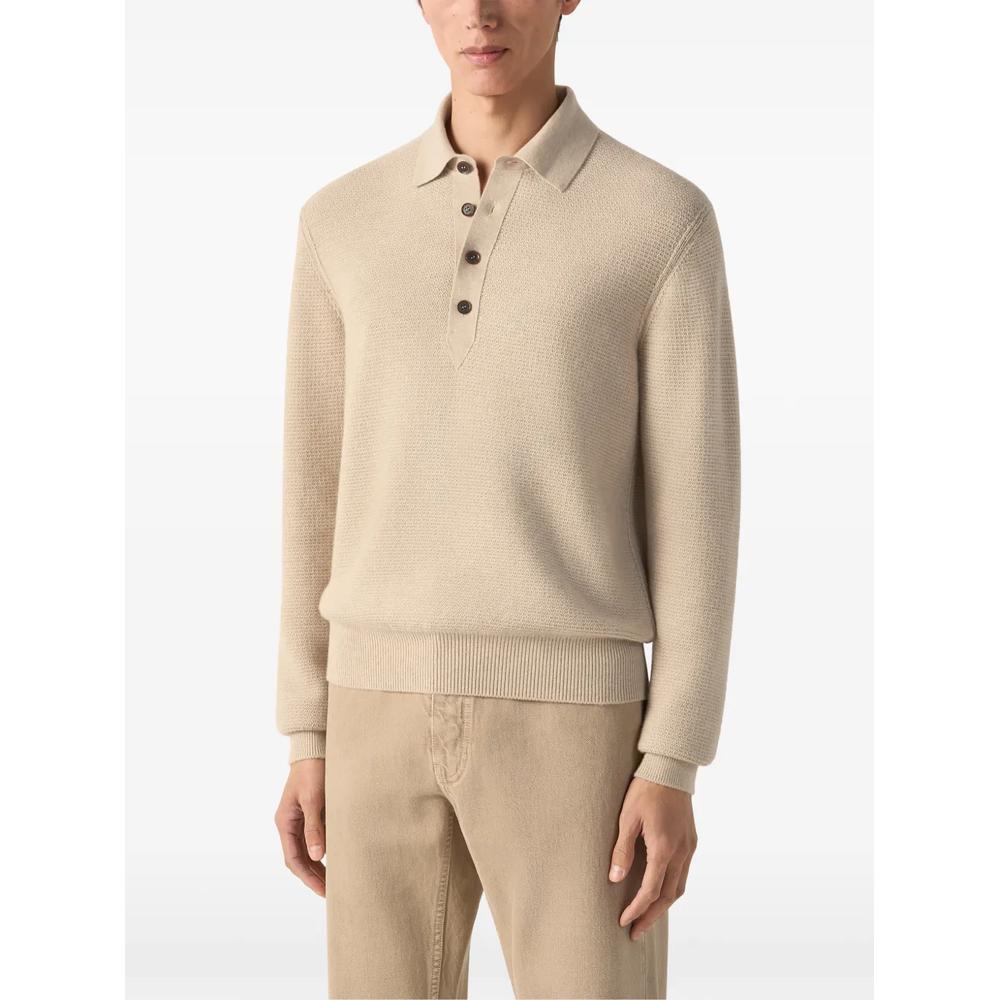 cream white mélange Oasi cashmere polo shirt 3