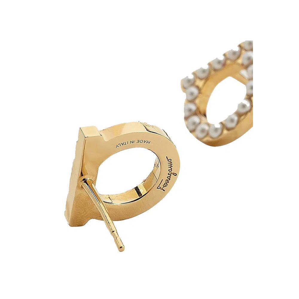 Серьги Ferragamo Gancini с кристаллами и жемчугом золотистого цвета 696581 2