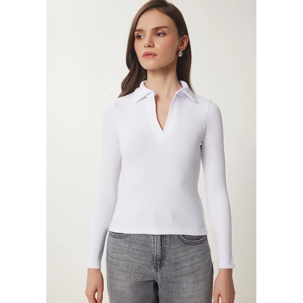 Ребристый топ с воротником-поло 5