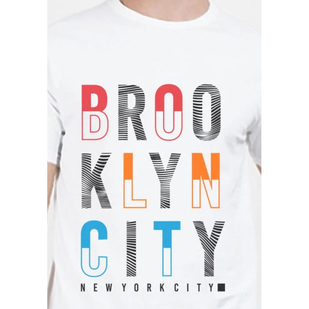 Свободная футболка Brooklyn Print Graphic White Cotton Short Sleeve Crew Neck Relaxed Tee 5