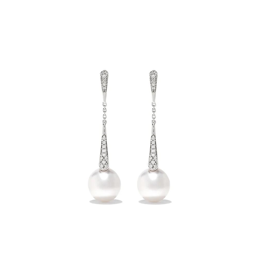 Серьги-подвески Trend из белого золота с жемчугом и бриллиантами 1