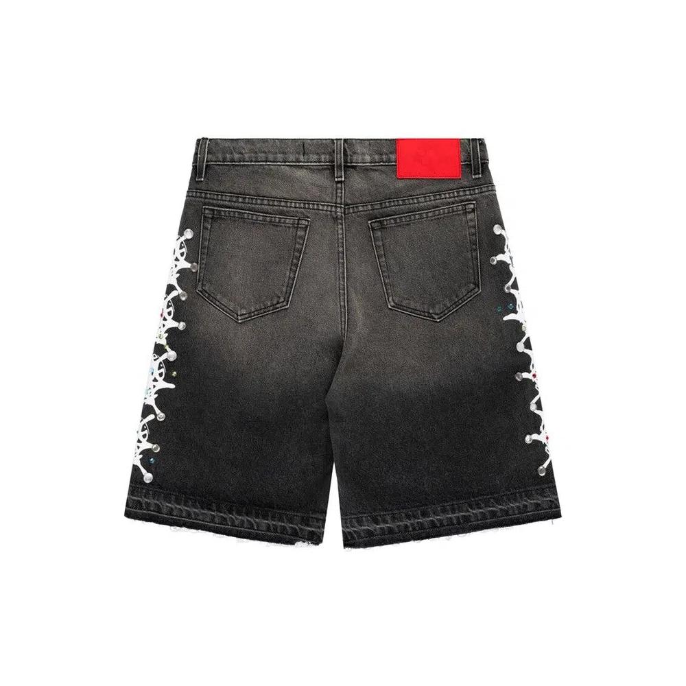 Sp5der Web Stone Denim Shorts 'Черная Мойка' 2