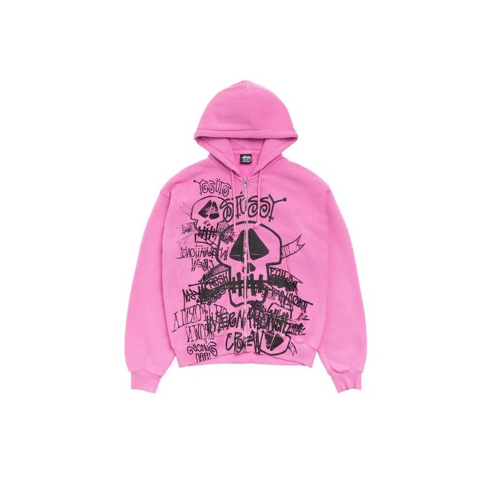 Толстовки на молнии Stussy Skulls Zip Hoodie Pigment Dyed 'Pink' 1