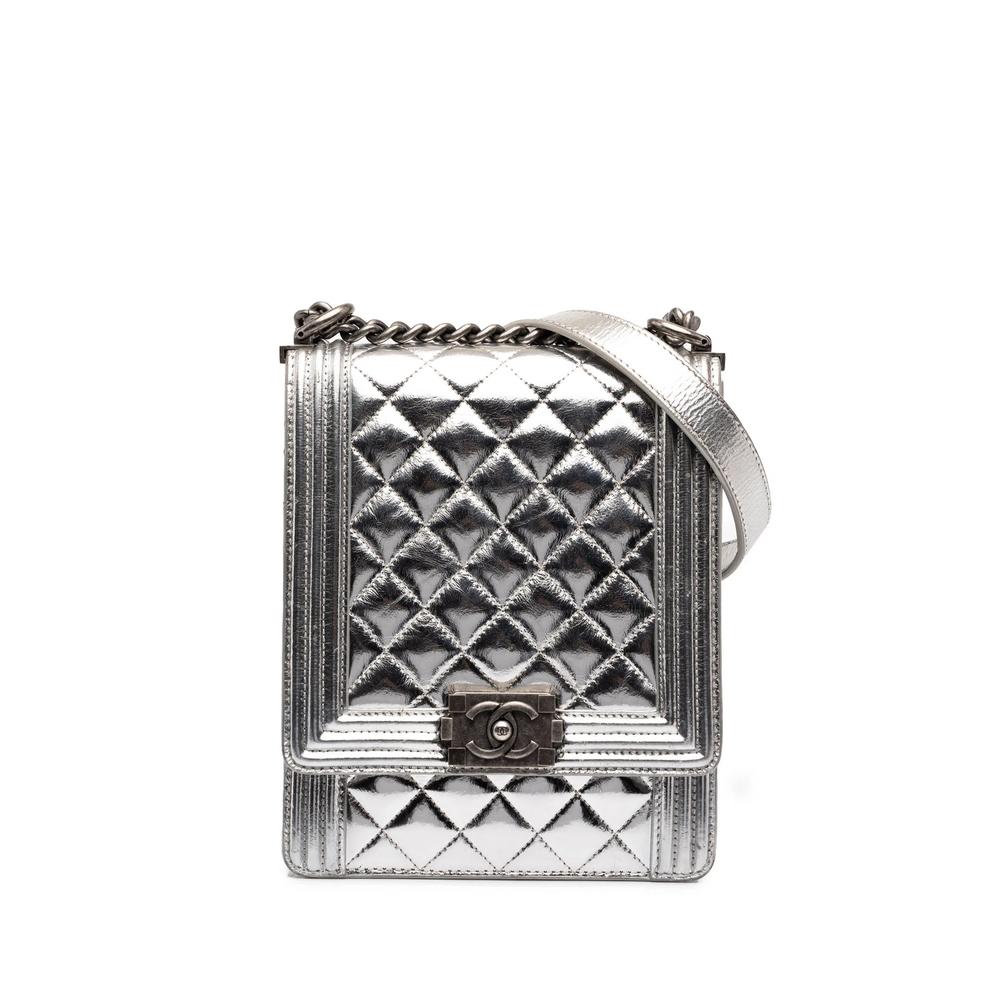 2019 Quilted Metallic Goatskin North South Boy Flap crossbody bag 1