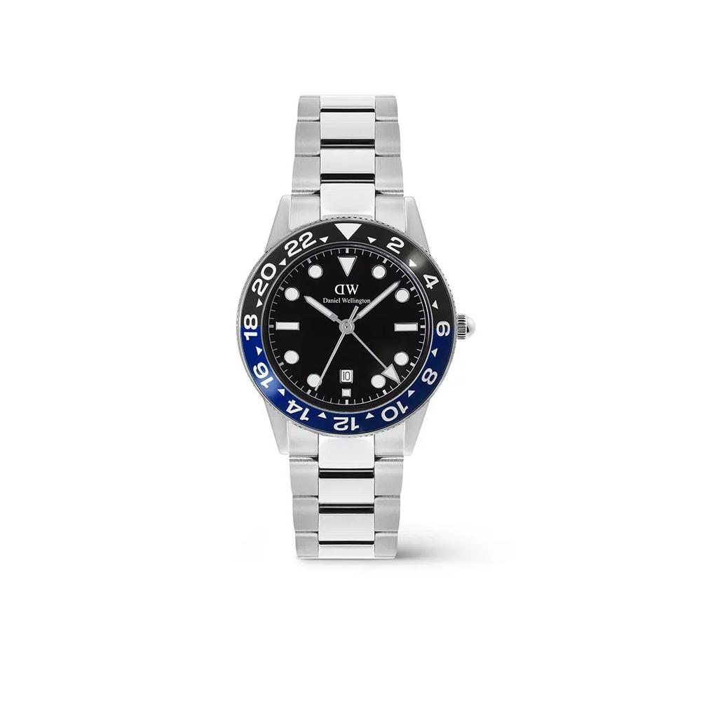 Часы Iconic GMT Link 40mm с черно-синим керамическим безелем, серебристые, мужские, на стальном браслете, DW Official Authentic Original 1