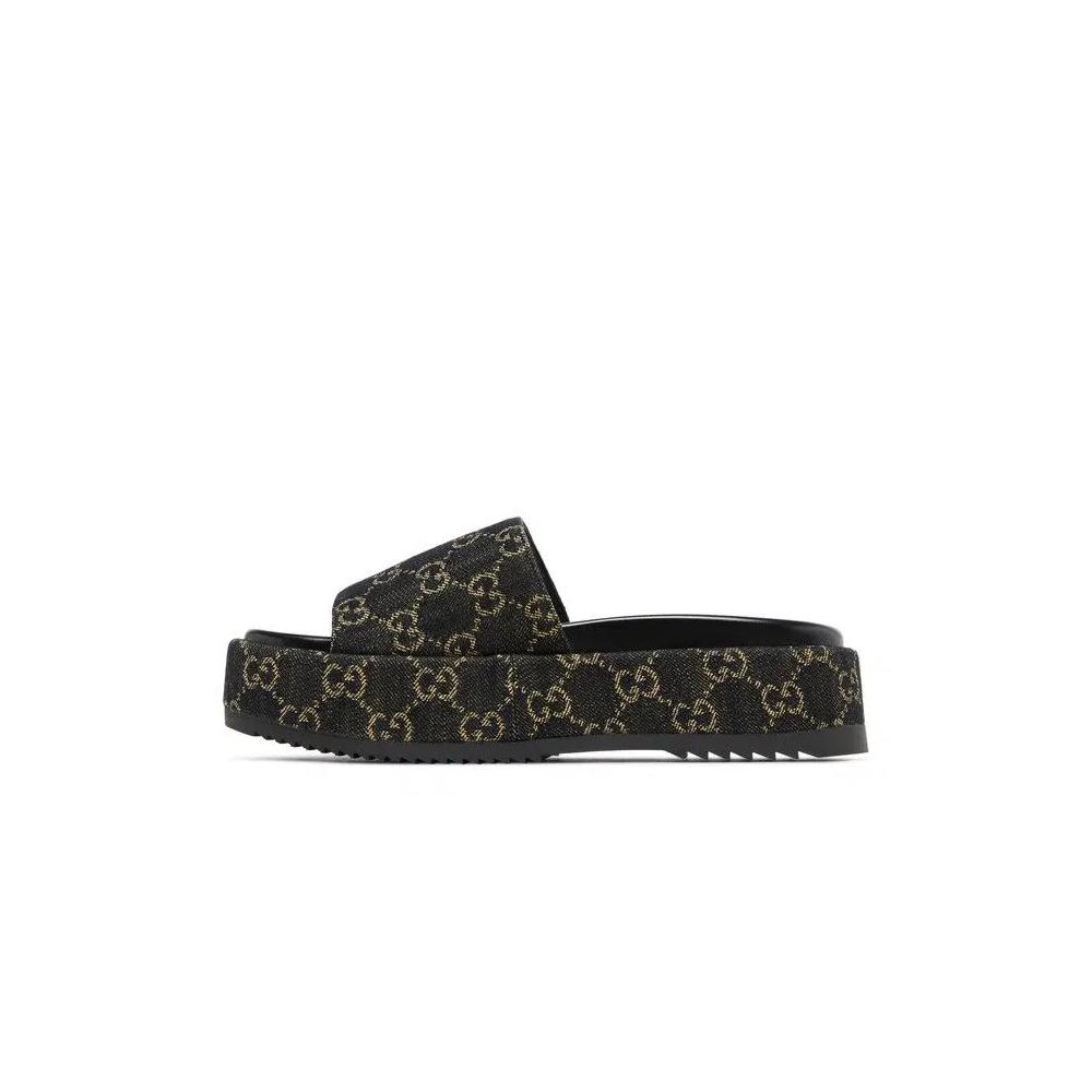 Слайды Gucci Wmns GG Lame Platform Slide Sandal 'Black' 3