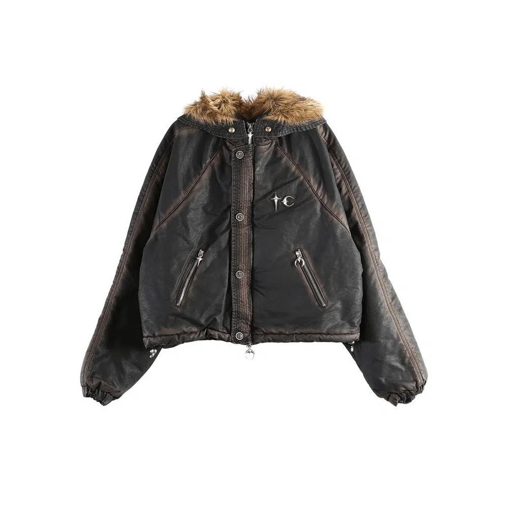 Куртки Thug Club Three Riding Skull Fur Hooded Jacket 'Black' 1